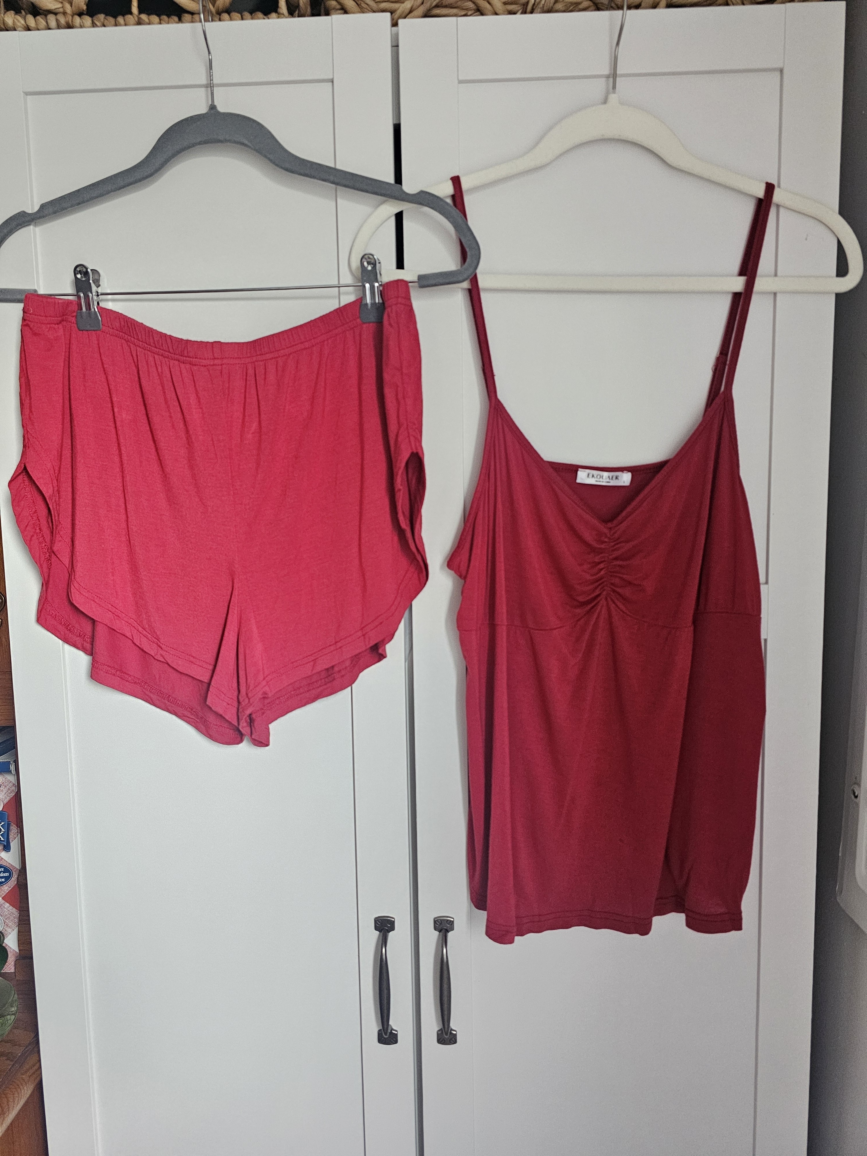 Women's Red Two-Piece Red Pajama Set - Spaghetti Strap Cami & Shorts - Size L